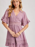 V-Neck Lace Dress || Rose
