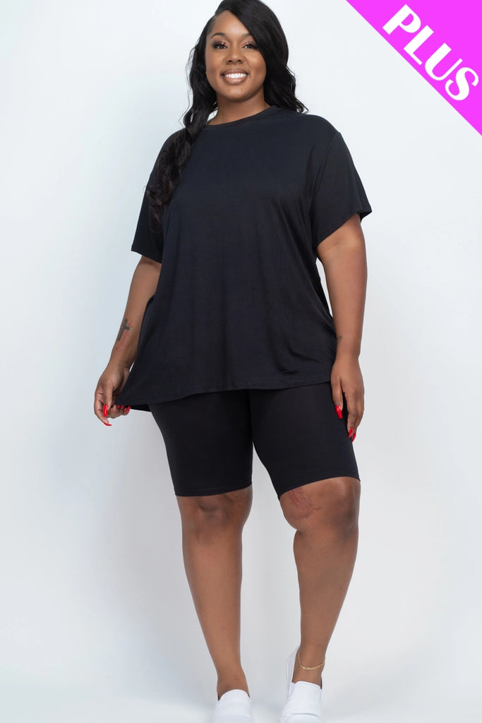 Plus Size Loose Fit Top Bike Shorts Set || Black