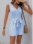 Striped V-Neck Romper || Light Blue