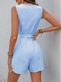 Striped V-Neck Romper || Light Blue
