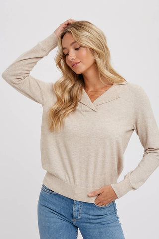 Notched Collar Pullover || Oatmeal